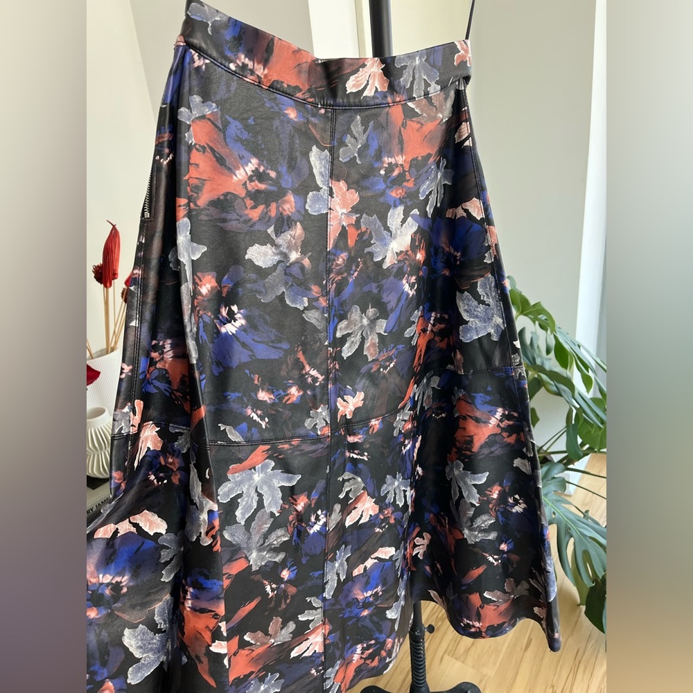 Zara Faux Leather Floral Midi Skirt